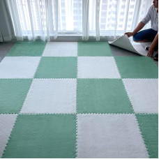 16 Stück 12x12 Zoll (30,5 X 30,5 cm) 0,4 Zoll (1 cm) Plüsch-Ineinander Greifende Schaumstoff-Teppichfliesen Für Bodenbeläge(Green White)