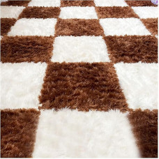 ouxei 36 Stück 12x12 Zoll (30,5 X 30,5 cm) 0,4 Zoll Plüsch-Eva-Schaumstoff-Fußmatten Mit Rand Für Zuhause Und Spielzimmer(White+Coffee)