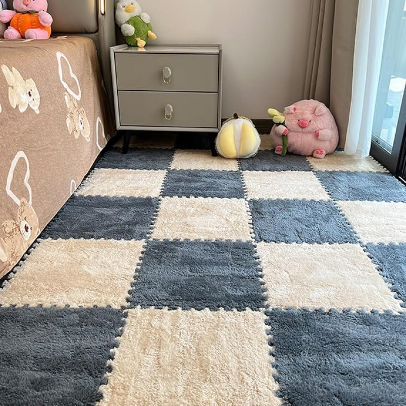 ouxei 40 Stück 12x12 Zoll 0,4 Zoll Dicke Ineinander Greifende Plüsch-Bodenmatten Aus Eva-Schaum Für Zuhause(Gray Apricot)