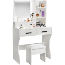 ZenkiHome Dressing Table, Dressing Table with Square Mirror and Adjustable Lights, 80 cm Dressing Table with Stool for Girls and Adults