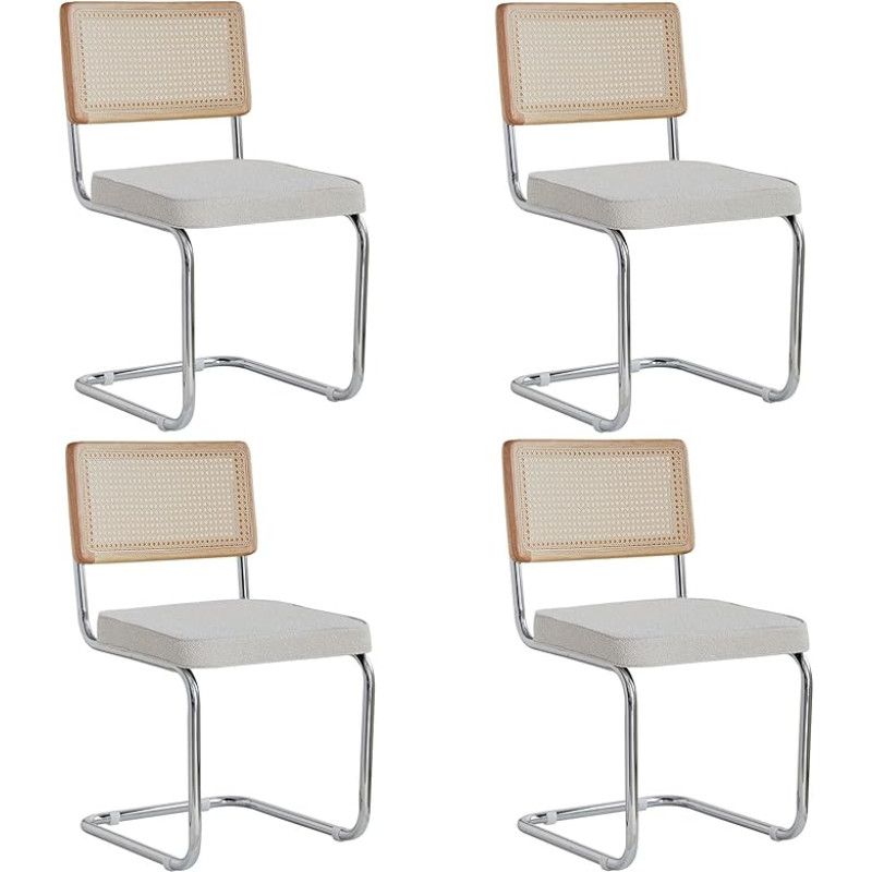 EGOONM 4 vidurio amžiaus modernių valgomojo kėdžių rinkinys, minkštos virtuvės kėdės su rotango atlošu namams, miegamajam, virtuvei, svetainei (poliarinė balta)