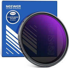 NEEWER Hard Stop Limited 58 mm kintamas ND filtras ND2-ND400, reguliuojamas pilkas filtras su daugiasluoksniu, vandeniui atspariu, įbrėžimams atspariu optiniu stiklu ir plonu aliuminio rėmeliu