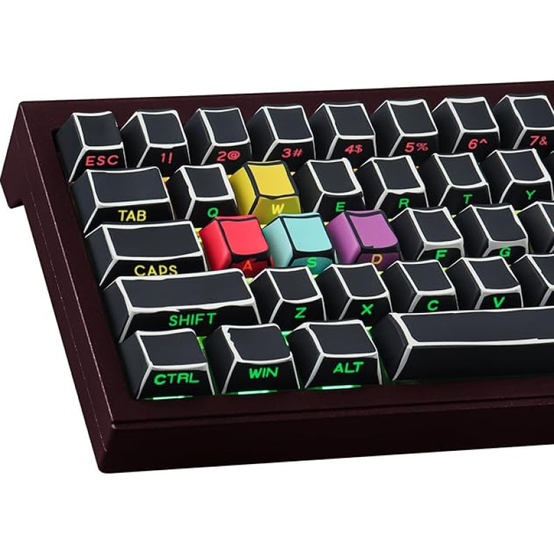 Sunzit PBT Custom Keycaps 128 klavišų Cherry Profile Dye-Sub Sketch Black Keycaps Set Translucent Keycaps for MX Switch ISO/ANSI UK Layout Mechanical Gaming Keyboard
