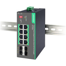 LINOVISION pramoninis 8 prievadų nuotolinio valdymo per debesį PoE jungiklis su 4 SFP jungtimis, visiškai gigabitinis PoE jungiklis, IEEE802.3af/at, PoE galia 180 W, palaikomas nuotoliniu būdu valdomų PoE prievadų