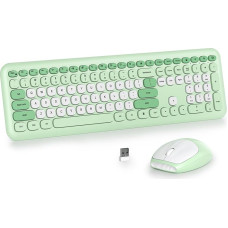 SOLIDEE spalvingas belaidės klaviatūros ir pelės derinys, 2,4 GHz retro rašomoji mašinėlė, 104 pilni klavišai su skaitmenine klaviatūra, tyli membraninė klaviatūra (amerikietiška QWERTY) (Pro Green)