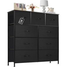 Sweetcrispy Chest of Drawers with Fabric Drawers, Sideboard with 9 Fabric Drawers, Drawer Cabinet, Organizing Furniture for Kitchen, Office, Hallway, TV Cabinet with Drawers, Black