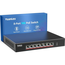 YuanLey 8 Port 10G PoE Switch Unmanaged, 8 x 10G Base-T PoE Ports, IEEE802.3af/at, 110W Built-in Power, Compatible with 1G/2.5G/5G/10G, Metal Housing, Rackmount/Wall Mounted 10Gbe Network Switch