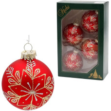 Dekohelden24 CBK400002A Christmas Tree Decorations - Set of 4 Christmas Tree Baubles in Matte Red, Hand Decorated with Glitter - Gold and Silver Decoration, Gold Crowns, Size Diameter Approx. 10 cm