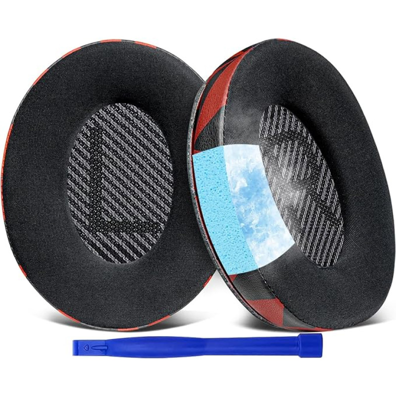 SoloWIT Cooling Gel Replacement Ear Pads for Bose QuietComfort 35 (QC35) and Quiet Comfort 35 II (QC35 II) Over-Ear Headphones Noise Isolating Foam - Red Storm