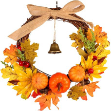 VOSAREA Autumn Wreath with Pumpkin Maple Leaf Christmas Wreath Autumn Door Wreath Wall Wreath Artificial Wreath for Thanksgiving Christmas Decoration