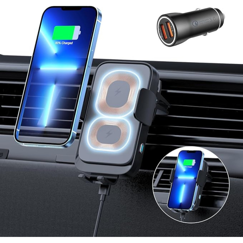 Olycism Mobile Phone Holder Car Ventilation 15 W Qi Fast Wireless Charger Car Phone Holder with Charging Function Car Mobile Phone Holder Wireless Car Charger Ventilated for Phone15 14 13 12 Galaxy