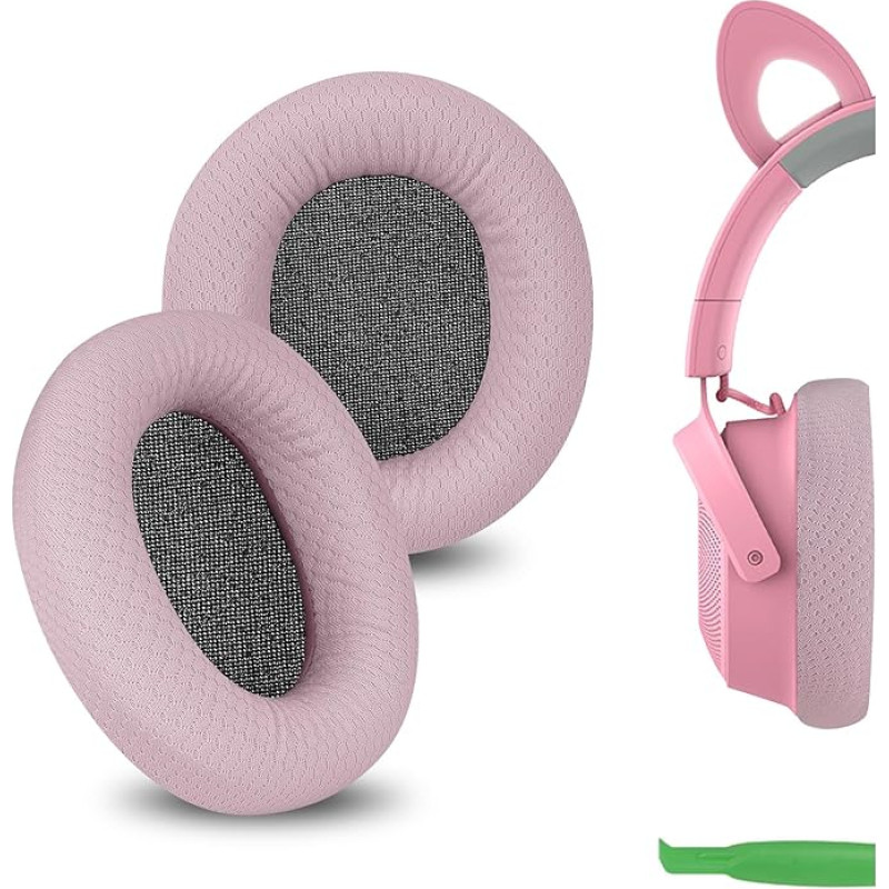 Geekria Comfort Mesh Fabric Replacement Ear Pads for Razer Kraken Kitty V2 Pro, Barracuda, Barracuda X Headphones Ear Cushions, Headset Earpads, Ear Cups Cover Repair Parts (Pink)