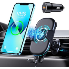 Mohard Mobile Phone Holder Car with Charging Function, Max 15 W Fast Qi Wireless Charger, 360° Rotation & Slip and Fall Never Car Inductive Charging Station for 5.4 - 7 Inch Phone (QC3.0 Car Charger