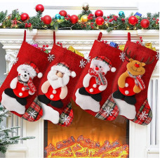 JOYBOY Christmas Stockings, 4 Pieces Santa Stocking Set, Christmas Stocking Gift Bag, Santa Stocking Socks, Christmas Stocking Set, Christmas Tree Socks, Santa Socks, Christmas Stockings