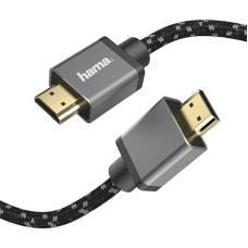 Hama Premium HDMI Cable 5 m Ultra High Speed (Excellent Monitor Cable 4K / 8K, 48 Gbit/s, UHD Screen Cable eARC, Ethernet, HDR, Aramid Fibre Cable Sheath, HDMI 2.1 Cable 120 Hz/60 Hz) 5 m