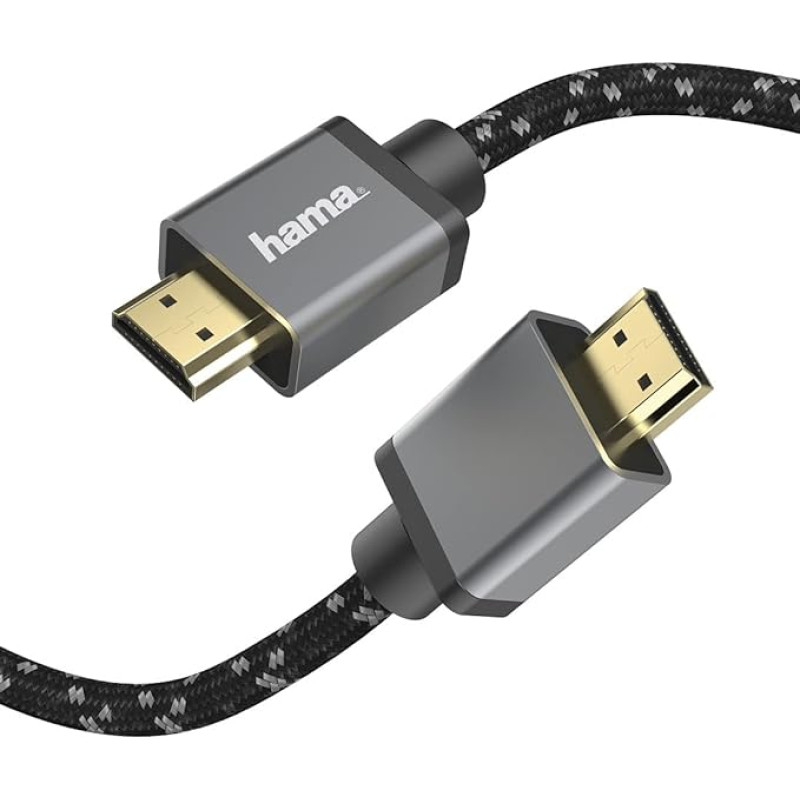 Hama Premium HDMI Cable 5 m Ultra High Speed (Excellent Monitor Cable 4K / 8K, 48 Gbit/s, UHD Screen Cable eARC, Ethernet, HDR, Aramid Fibre Cable Sheath, HDMI 2.1 Cable 120 Hz/60 Hz) 5 m