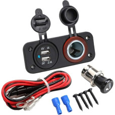 MMOBIEL Universal wasserdicht Steckdose 12V-24V Ausgabe 5V 2.1A + Zigarettenanzünder Anschlüsse und 2 USB Port mit LED Indikator für Boot Motorrad Rasenmäher Tracktor RV ATV Auto inkl Anschluss Set