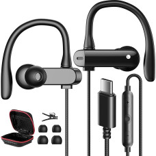 USB C Headphones with Ear Hook for iPhone 15 5G, In-Ear Type C Headset USB C Connection Earphones with ENC Microphone Cable for Galaxy A55 A35 Samsung A54 A34 Pixel 8a 8 Pro 7 Mi POCO F6 for Running,