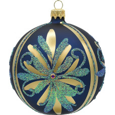 Vitbis Glass Christmas Baubles Single Ball Gift Set Blue Diameter 10 cm Hand-Decorated Hand-Painted