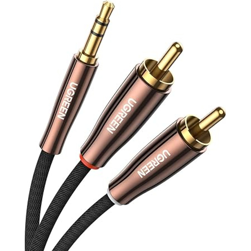 UGREEN RCA Jack Cinch Connector Aux RCA Cable 3.5 mm Plug to 2 RCA Jacks RCA Audio Cable for Smartphones, Tablets, Home Cinema, Speakers, Stereo System, TV, etc.