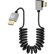 GELRHONR 4K Mini HDMI to HDMI Spiral Cable, Ultra Thin Mini HDMI Cable Short, 18Gbps 3D 4K / 60Hz High Speed HDMI Spring Cable, Support 3D, for DSLR Camera Camcorder, HDTV, Laptop (Right Angle)