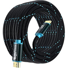 MutecPower Ultra High Speed 10 Metre HDMI 2.1V Cable 48Gbps, 8K @ 60Hz & 18Gbps, 4K @ 120Hz with HDR, VRR & eARC - 26 AWG UL Listed 10 m Male to Male Cable Blue/Black Braided