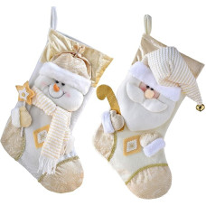 WeRChristmas 49cm Cream & Gold Snowman Christmas Stocking