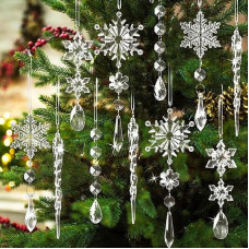 Wjelet 18pcs Acryl Weihnachtsbaum Ornamente Klar Kunststoff Weihnachtsschmuck Set Acryl Weihnachtsbaum Dekorationen Geeignet für Weihnachtsbaum Home Party Supplies