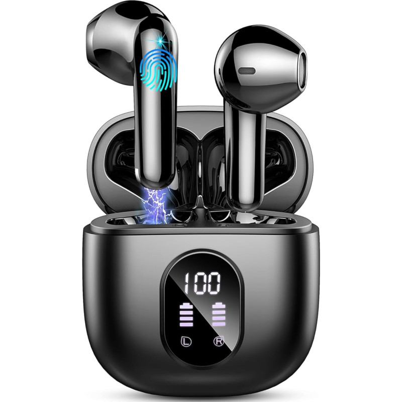 Bluetooth Headphones, Wireless Bluetooth 5.3 In-Ear Headphones, Mini Wireless Headphones with 4 ENC Noise Cancelling Mic, 50H Playtime Wireless Earbuds, LED Display, Earphones IP7 Waterproof