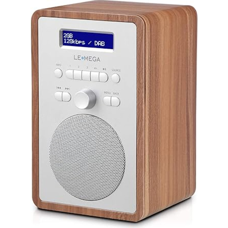 LEMEGA CR2+ DAB/DAB+ Digital Radio, FM Digital Radio, DAB Radio Mains Powered, Double Alarm Clock, Kitchen Sleep Snooze Timer, 20 Preset Stations, Headphone Output, Wood Effect (Walnut)