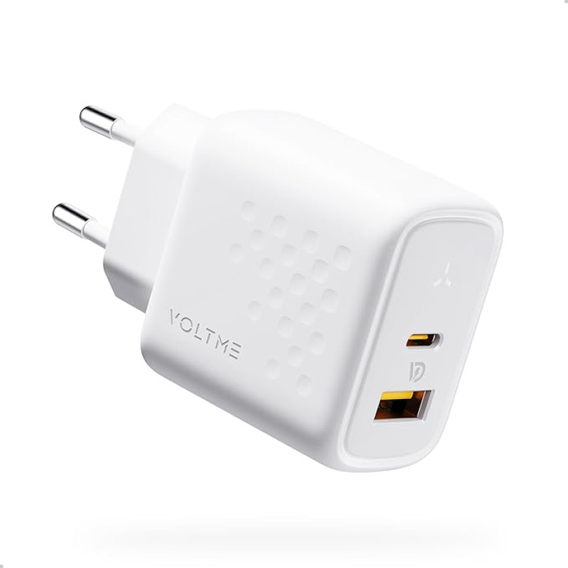 VOLTME USB-C Charger 45 W GaN III Charger USB Dual Port - White, Mobile Phone Charger USB C Fast Charger 2-Port Plug Charger USB & USB C Suitable for iPhone/Galaxy