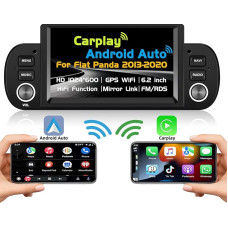 Podofo Car Radio for Fiat Panda 2013-2020 with Wireless CarPlay Android Car, 6.2 Inch Screen Android 13 Car Radio with GPS Navi, HiFi, WiFi, RDS/FM Radio SWC + AHD Rear View Camera & Mic