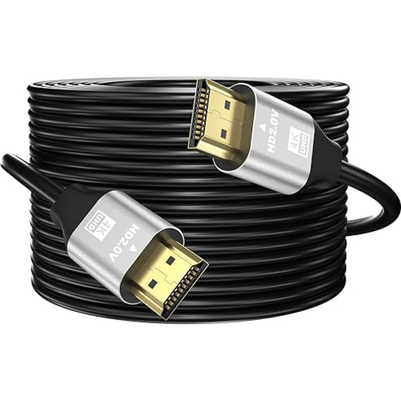 grofyllaa 4K HDMI Cable 25 m, High Speed HDMI 2.0 Cable 4K @ 60Hz 2K @ 120Hz, Gold-Plated Connector 3D ARC HDCP 2.2 & 2.3 for HDTV/Blu Ray Playback/Projectors/Laptops/PS4/PS5 (Silver)