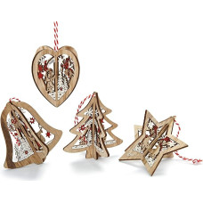 HEITMANN DECO Wooden Jewellery – to Stick Together – Wooden Hanging Set – 4 Pieces – Christmas Decoration – Christmas Tree