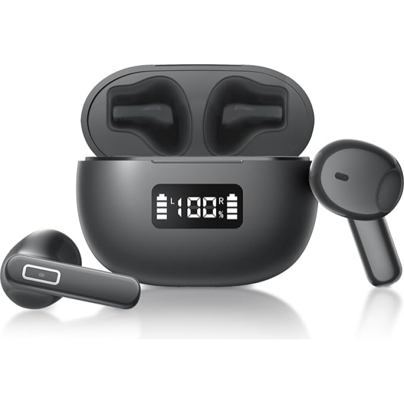 Aroidful Bluetooth 5.3 Wireless Earphones, Bluetooth Earphones, Black, 30 Hours Playback Time with LED Display and Touch Control, ENC Mic Noise Cancelling, Hi-Fi Sound Quality, Low Latency Time