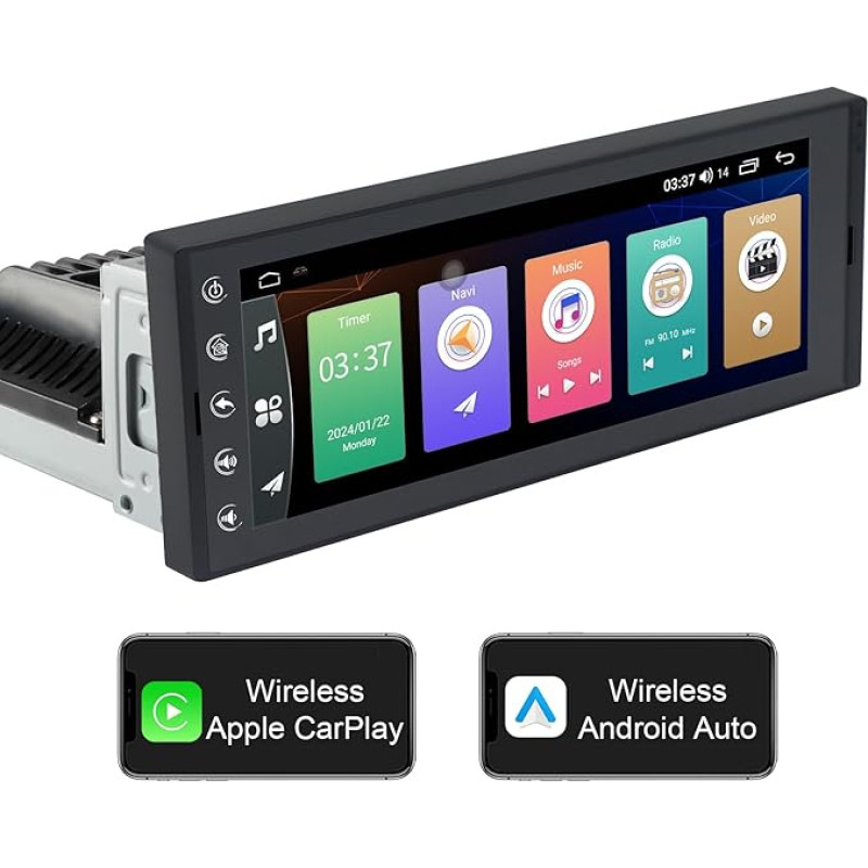 6.9 Inch Android Car Radio with Wireless CarPlay Android Car, Single DIN 2G + 32G Android Car Radio, 1-Din Android Car Stereo CarPlay Touchscreen Display with GPS Hands Free Calling WiFi FM SWC USB