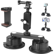 UTEBIT Suction Mount for GoPro, Dual Magnetic Suction Cup with Ball Head, Magic Arm, Dual Camera Suction Cup Mount for Action Camera, Car Camera Mount, Maximum Load of 3 kg