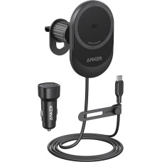 Anker MagGo 15W MagSafe Car Mount, Mobile Phone Holder Car with Charging Function, 360° Adjustable Angle and Strong Magnets, Wireless Car Charger for iPhone 16/15/14 Series (Includes Cable and