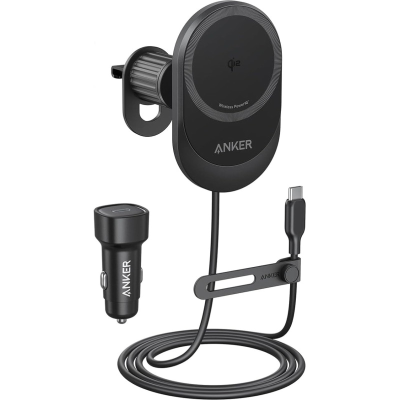 Anker MagGo 15W MagSafe Car Mount, Mobile Phone Holder Car with Charging Function, 360° Adjustable Angle and Strong Magnets, Wireless Car Charger for iPhone 16/15/14 Series (Includes Cable and