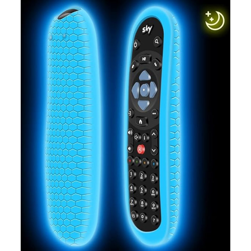Protective Case for Original Sky Q Voice Remote Control SKY135, Silicone Case SKY Q Touch and Non-Touch Remote Control Sleeve Skin Holder Battery Back Universal Protector - Glow Blue