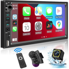 Car Radio 2 DIN Compatible with Apple CarPlay, Android Car and Voice Assistant, 7 Inch HD Screen with Bluetooth 5.1/Reversing Camera/USB/Fast Charging/SWC/TF/AV-In/Mirrorlink/AM & FM & RDS Radio