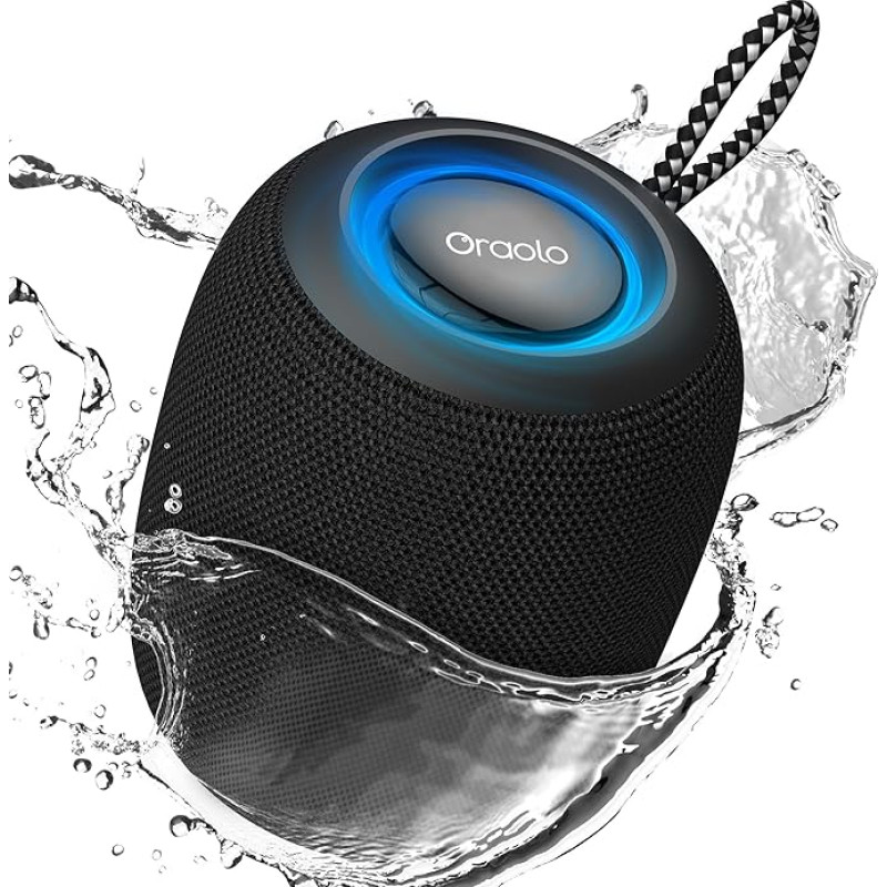 oraolo Portable Bluetooth Speaker Wireless 15W with RGB Lights IPX7 Waterproof Bluetooth 5.4 30 Hours Playback Mini Stereo Speaker for Home Outdoor Travel