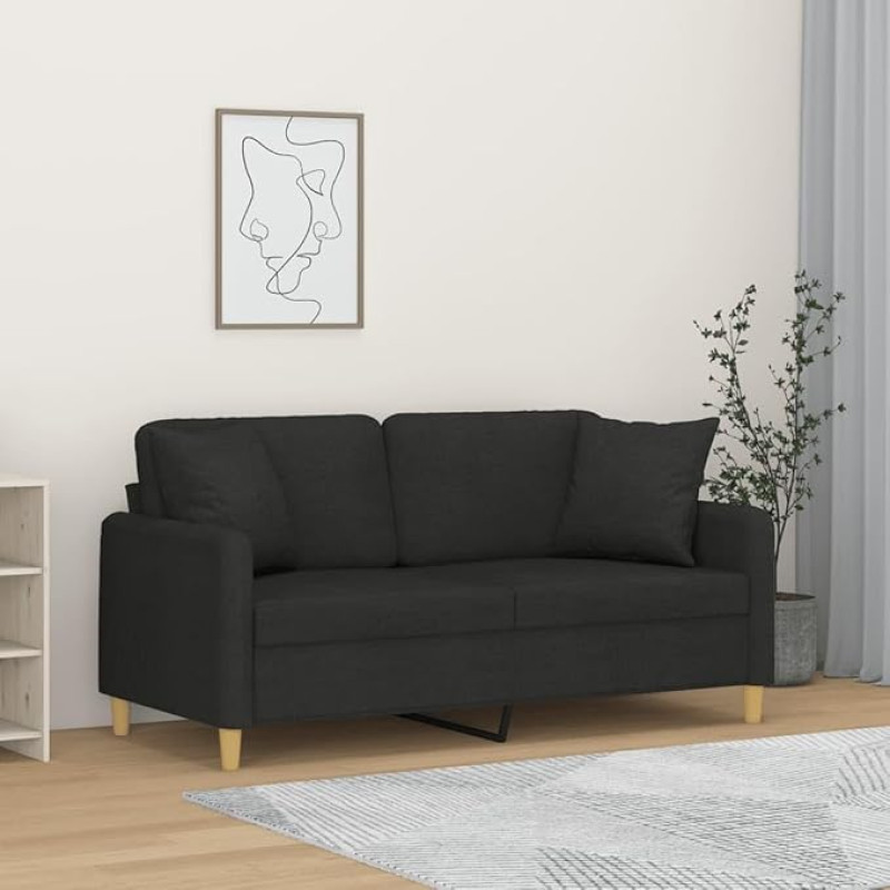 CIADAZ 3200913 2 vietų sofa su dekoratyvine pagalvėle, juoda, 140 cm, audinys, poilsio sofa, sofos ir kušetės, relaksacinė sofa, sofa svetainei, sofa su miego funkcija