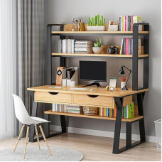 Industrieller Computertisch mit 2 Schubladen und Staufächern, moderner Arbeitsplatz, kompakter Laptop-Schreibtisch für kleine Räume, stilvoller Arbeitstisch