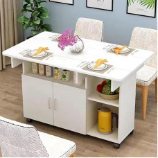 ZEQFEMKL Klappbarer Esstisch mit Schublade und Ablageflächen, kleine Tische für kleine Küchenräume, ausziehbarer klappbarer Esstisch mit Rädern, platzsparender Esstisch für Kücheninseln (weiß A, 100