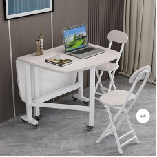 ZEQFEMKL sulankstomas valgomojo stalo komplektas su 4 kėdėmis ir 360° universaliais ratukais, taupantis erdvę, 