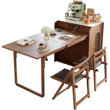 ZEQFEMKL Virtuvės valgomojo stalas, sulankstomas virtuvės stalo komplektas, išskleidžiamas medinis sulankstomas valgomojo stalas su 4 kėdėmis, išskleidžiamas virtuvės stalas, taupantis erdvę, sulankstomas, skirtas namų svetainei