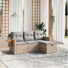 Homgoday 4-teiliges Gartensofa-Set mit Kissen in Beige, Polyrattan-Mischung, Sofas für den Außenbereich, Gartenmöbel-Set für den Außenbereich, 1 Stück