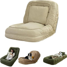 Sulankstoma tingi sofa-lova, 90°-180° reguliuojama jauki Tatami, žmogaus šuns lova, aukšta atlošo kėdė, jauki nedidelė sofa suaugusiems vaikams, namų svetainė (smėlio spalvos, 90 x 140 cm)