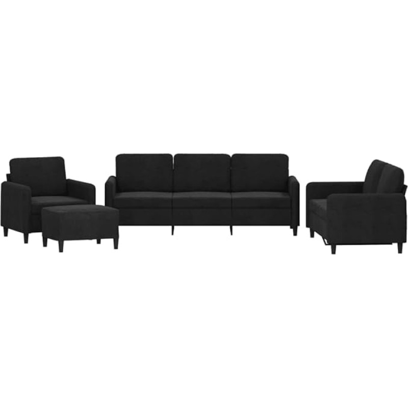 vidaXL Sofos komplektas 4 dalių fotelis Kėdė su pagalvėle Kojinė sofa Svetainės sofa su porankiais Sofos komplektas Dizainerių sofos sėdimieji baldai Minkšti baldai Juodas aksomas